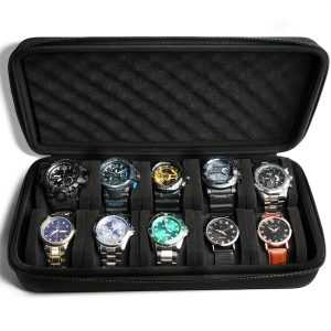 10-Slot Watch Storage Box with Hard Shell Zipper Case, Watch Display Organizer for Gifts, Ideal for Watch Collection
