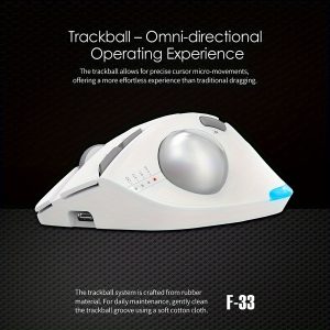 JOMAA F-33 Trackball Mouse, Adjustable Angle, Macro, Customizable Buttons, Ergonomic, Office Drawing, Right-Handed, Plastic, Wireless, USB Type-C Charging, 730mAh Rechargeable Lithium Polymer Battery, No Charger Included