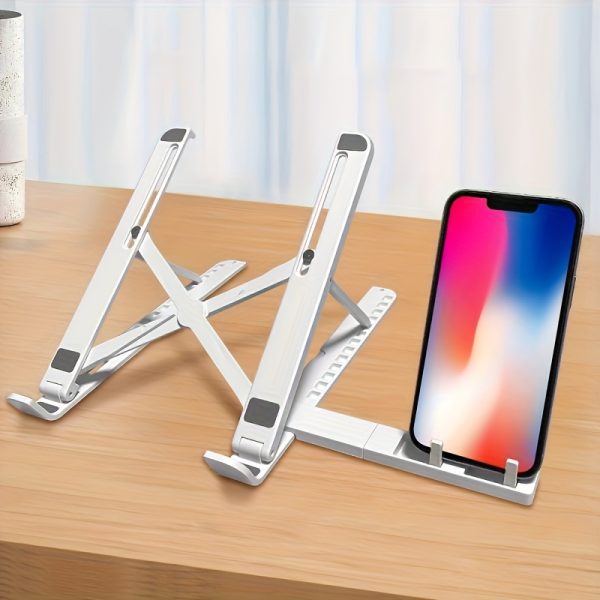 Portable Laptop & Tablet Stand with Phone Holder, Foldable Design for Easy Storage, Adjustable ABS Material, Ideal for Office Desk, Home, and Travel Use, Home Workspace Setup | Modern White Stand | Compact Utility Stand