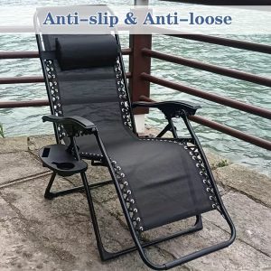 1pc Durable Folding Chair Side Table Accessory, Black Plastic Beverage and Snack Storage Tray with Deep Groove & Drain Holes, No Electricity Needed