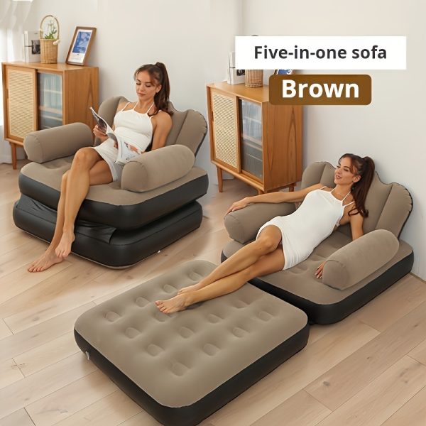 Hand Washable Multifunctional 5-in-1 Inflatable Sofa Bed, Foldable Lazy Chair with Armrests, Knitted Fabric, No Electricity Required, Non-Wood Materials, for Various Rooms, Relaxation