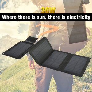 Portable Foldable Solar Panel Charger, 30W High-Efficiency Solar Power Kit with DC, USB & Type-C Ports, Decor Solar Battery Charger for Portable Power Stations & Electronic Devices