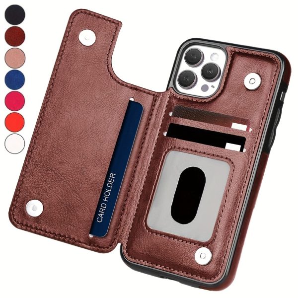Artificial Leather Wallet Case For IPhone 14/13/12/11/Pro Max/Mini/XR/X/XS Max/8/7/6S/6 Plus/SE2/SE3/2022/2020 - Card Holder & Flip Back Cover