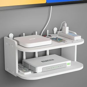 1pc Space-Saving Wall-Mounted Shelf, PP Material, No-Drill Router & TV Set-Top Box Organizer Rack, Uncharged Utility Storage Solution