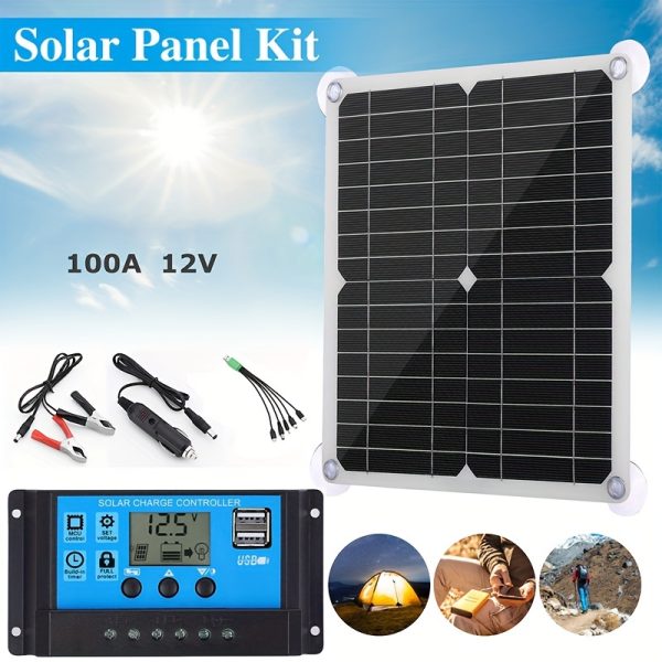 12V 12W Portable Solar Panel Kit with 100A Charge Controller - Magnetic Material, Solar Powered, Removable PV Module, Flexible Solar Charger for RV, Boat, Car, Camper, Emergency without Battery
