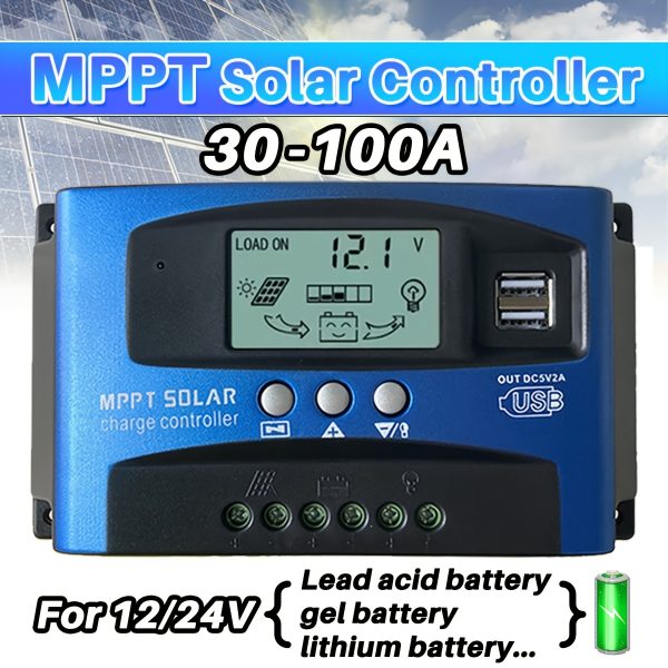 1pc, Solar Charge Controller 100A 60A 30A, 12V/ 24V Solar Panel Intelligent Regulator With Adjustable LCD Display Dual USB Port Timer Setting Auto Parameter