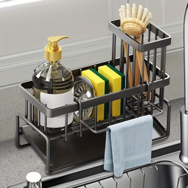 2/1pc Anti-Rust 304 Stainless Steel Dishwashing Sponge Rack-Removable Dishcloth Rack, Brush Holder, Dish Soap Dispenser, Household Sink, Drain Basket, Storage Device, Dishcloth Rack, Kitchen Storage Rack, Industrial Water Cup Holder