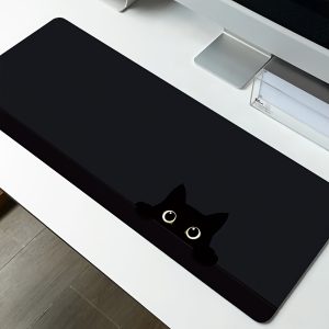 Cute Black Cat Design Large Extended Mouse Pad 89.92x39.88cm, Stitched Edges, Non-Slip Base, Polyester Desk Mat for Wireless Mouse & Keyboard, Ideal for Office & Home Gamers