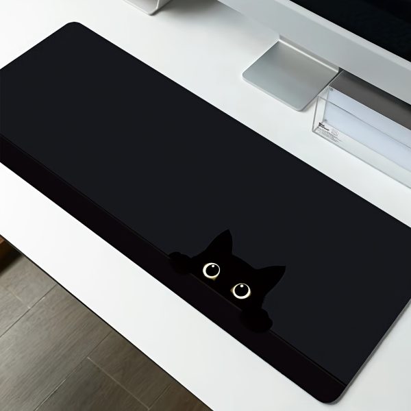 Cute Black Cat Design Large Extended Mouse Pad 89.92x39.88cm, Stitched Edges, Non-Slip Base, Polyester Desk Mat for Wireless Mouse & Keyboard, Ideal for Office & Home Gamers