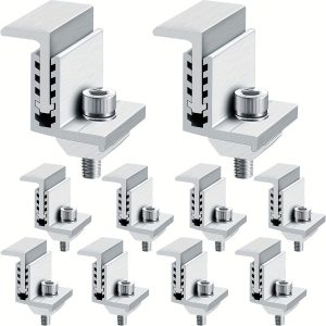 Solar Panel End Clamps with Z-Bracket: Adjustable Aluminum Rails for PV Mounting System (10 Pack)