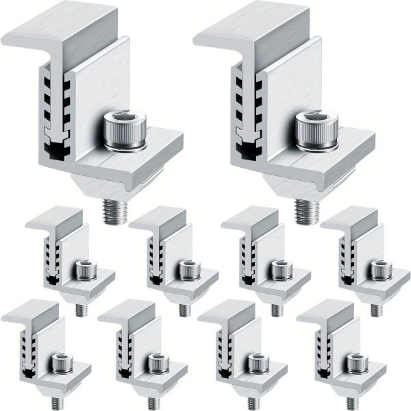Solar Panel End Clamps with Z-Bracket: Adjustable Aluminum Rails for PV Mounting System (10 Pack)