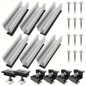 TopDirect Solar Panel Mounting Kit: 12-Piece Aluminum Rail System with 6x200mm Rails, 4x30mm/35mm End Clamps, 2x30mm/35mm Mid Clamps, and Installation Accessories (M8 Screws & Rubber Gaskets)