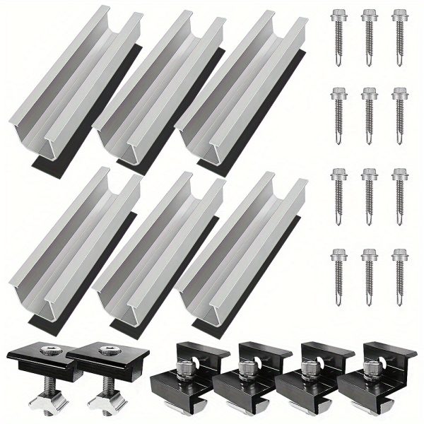 TopDirect Solar Panel Mounting Kit: 12-Piece Aluminum Rail System with 6x200mm Rails, 4x30mm/35mm End Clamps, 2x30mm/35mm Mid Clamps, and Installation Accessories (M8 Screws & Rubber Gaskets)