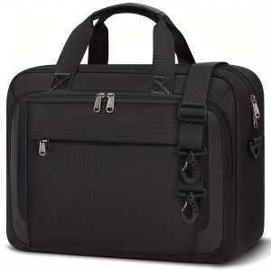 NEWHEY Men's Water-Resistant Laptop Briefcase - 43.94/39.62 cm, Black Polyester Messenger Bag with Multiple Compartments, Adjustable Shoulder Strap & Padded Lining for Travel & Business