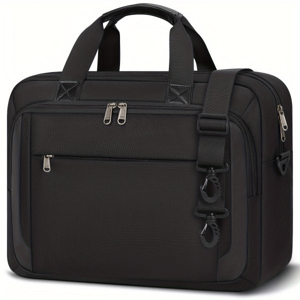 NEWHEY Men's Water-Resistant Laptop Briefcase - 43.94/39.62 cm, Black Polyester Messenger Bag with Multiple Compartments, Adjustable Shoulder Strap & Padded Lining for Travel & Business