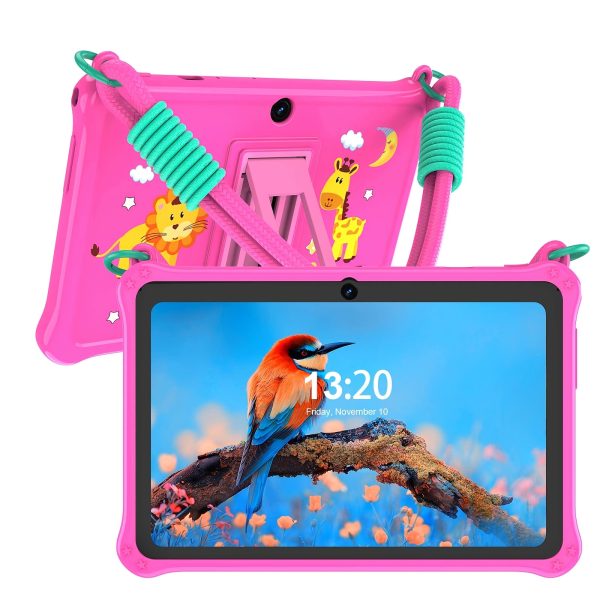 ROENLLCE 7-Inch Android 13 Tablet, 4GB RAM + 32GB Storage, Pink Protective Case with Lanyard, 1TB Memory Expansion, 3500mAh Battery, HD 1024x600 IPS Screen, Dual Cameras, WiFi Connectivity, Stereo Speakers, Travel Gadget | Illustrated Cover | Durable Tablet, Roenllce