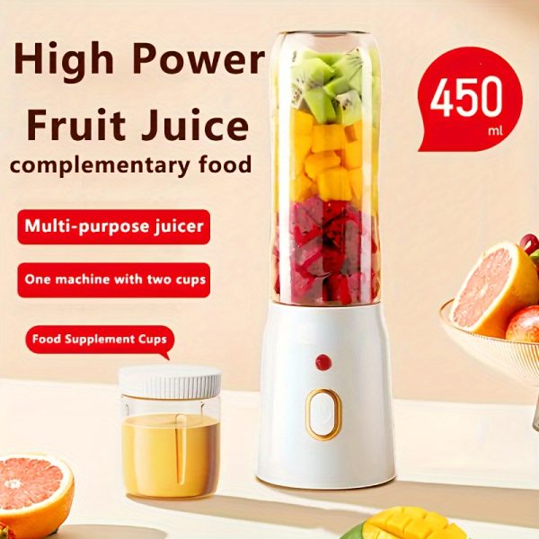 Portable Rechargeable Battery-Powered Dual-Use Juice Extractor, Mini, Dual Cups (Large and Small), Multifunctional, with Lithium Battery 18650 Series, ≤36V Operating Voltage, USB Rechargeable, Made of Plastic and Food Grade PP Cup, for Student Dormitory and Home Use