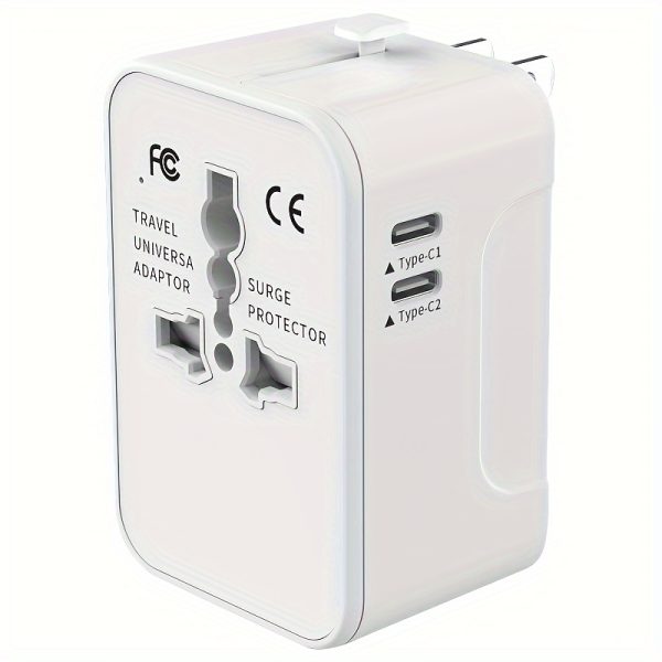 Universal Travel Adapter for International Use, Featuring 1 USB And 2 Type-C Ports for European Travel, And a Plug Converter from The UK to The US.