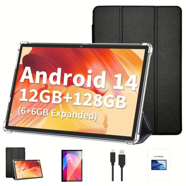 2024 New Android Tablet, 25.65 cm Android 14 Tablet, 12GB(6GB+6GB) RAM 128GB ROM, WiFi, Wireless, Dual Camera, 1280*800 IPS HD Screen