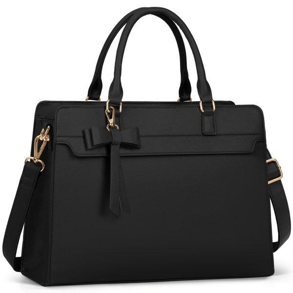 SDYSM Waterproof Black Faux Leather Briefcase with Golden-Tone Hardware, Tassel Detail & Laptop Compartment - Durable Work Handbag for Women & Men, Work Handbag|Sleek Black Bag|Waterproof Material, Laptop Bag