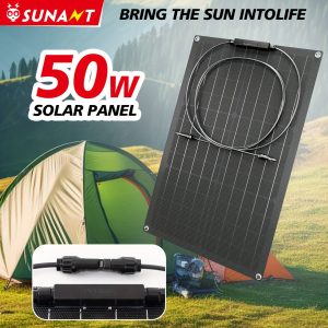 Sunant 1pc 50W Solar Panel, Flexible Solar Panel, 18V Voltage, Equipped with MC4 Connectors, Suitable for Portable Chargers for Outdoor Cooking, Camping, And Travel.