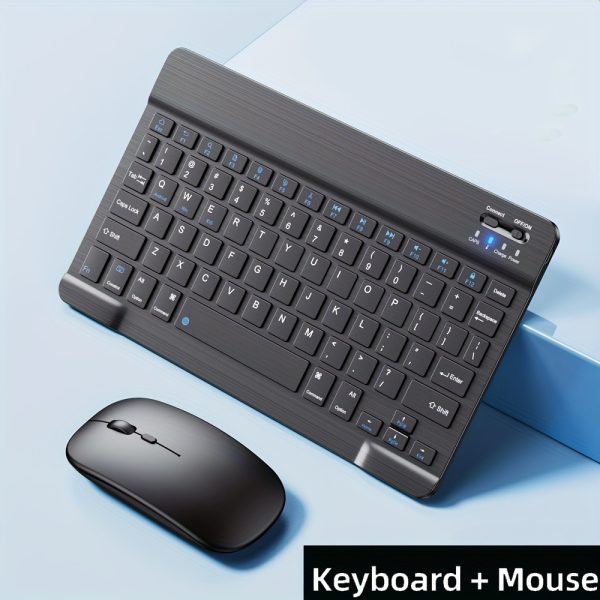 Portable Mini Wireless Keyboard and Mouse Combo, Ultra-Slim Design, Rechargeable Lithium-Polymer Battery, 550mAh, Compatible with Laptop, Desktop, PC, Tablet, iPad, Android, Macbook, Optical Movement Detection, Silent Click, Type-C Charging, No Fast Charging, 0.03-3W Power Range