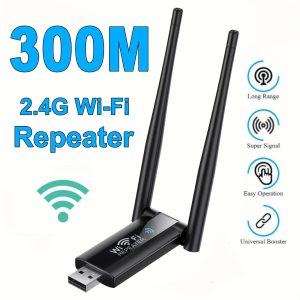 1pc 300Mbps Dual Band 2.4GHz USB WiFi Repeater Extender - Long Range Signal Amplifier Network Card Adapter with RouterOS, Internal Antenna, Application Control for Whole Home Coverage