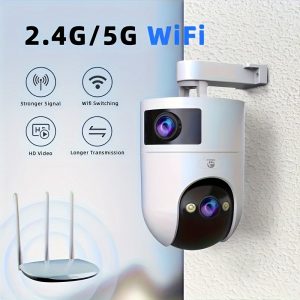 JOOAN Dual-Lens Security Camera -, 2.4G & 5G WiFi, Auto Tracking, Motion Alerts, USB Powered, Two-Way Audio, Indoor/Outdoor Use, Smart Home Surveillance System, Smart Home Safety | Modern Security Tech | Camera