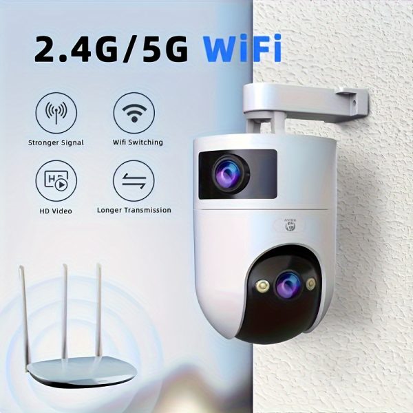 JOOAN Dual-Lens Security Camera -, 2.4G & 5G WiFi, Auto Tracking, Motion Alerts, USB Powered, Two-Way Audio, Indoor/Outdoor Use, Smart Home Surveillance System, Smart Home Safety | Modern Security Tech | Camera