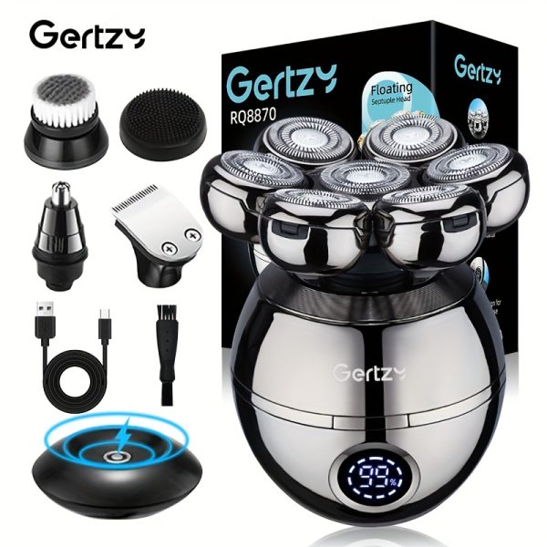 The Grooming Kit for Bald Men: 5-in-1 Electric Head Shaver with Rotary Blades, Clippers, Nose Trimmer, Brush & Massager - Cordless & Rechargeable!