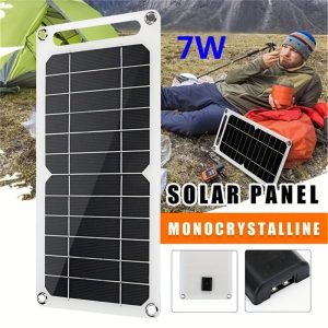 7W 6V Monocrystalline Solar Panel Charger with USB Port, Solar Power Supply for Smartphones, RVs, Cars, Boats, Emergency Lighting - Portable Outdoor Camping Gear, Insulated Materials