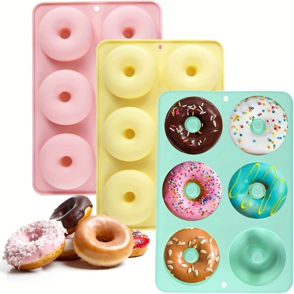 One Pack of Food Grade Silicone Donut Molds, Multiple Colors, Non-Stick Baking Tools, Suitable for Making Donuts, Cookies, Cakes, Bagels, Dishwasher Safe, Rectangular Oven Safe Silicone Donut Pan