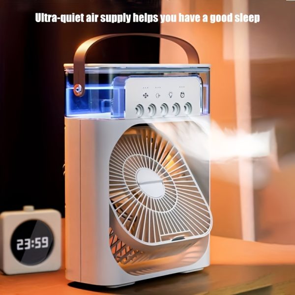 Portable USB Cooling Fan with Mist Humidifier – Quiet Air Supply for Better Sleep, Compact Desktop Design for Bedroom, Travel & Office Use