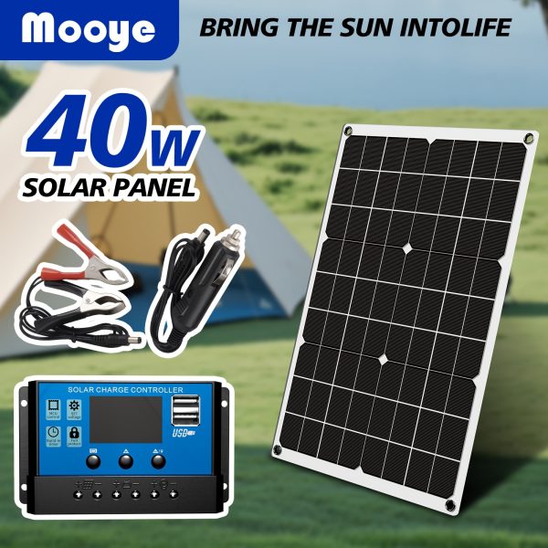 A 1pc 40W Solar Panel Suitable for Courtyard Living, Portable Solar Charger, Equipped with a 60A Controller And USB Output Interface, Ideal for Outdoor Cooking, Camping, And Traveling.