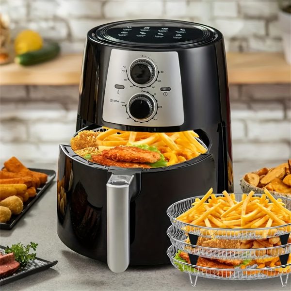 Set of stainless steel air fryer racks with adjustable feet, compatible with 4.2QT-5.8QT air fryers, ideal for baking and dehydrating, easy cleaning and stacking
