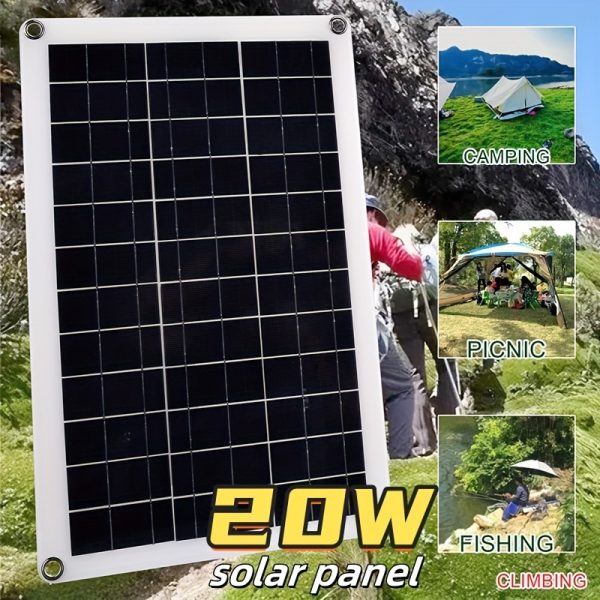 ROY-1pc, 20 W Flexible Solar Panel Kit Dual USB Portable Charger Solar Module for Mobile Phone, Car, RV, Hiking, Camping, etc