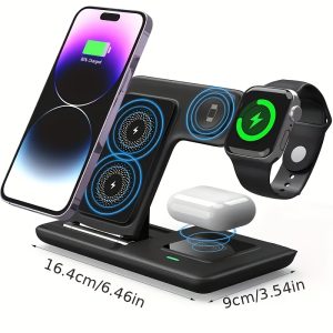 Wireless Charging Station for Multiple Devices Foldable 3in 1 Fast Charger Station Stand Dock for iWatch Series 9 8 7 6 SE 5 4 3 2 Ultra for Airpods Pro 3 2 for iPhone 15 14Pro 14 13 Pro Max 13 12 11 Pro X Max XS XR 8