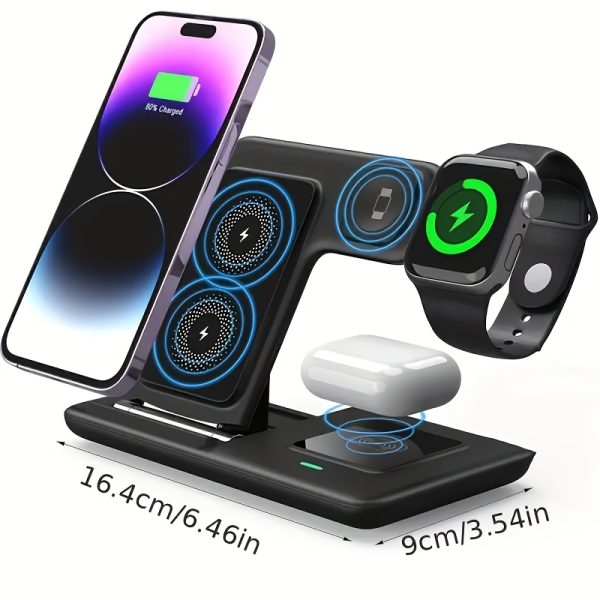 Wireless Charging Station for Multiple Devices Foldable 3in 1 Fast Charger Station Stand Dock for iWatch Series 9 8 7 6 SE 5 4 3 2 Ultra for Airpods Pro 3 2 for iPhone 15 14Pro 14 13 Pro Max 13 12 11 Pro X Max XS XR 8