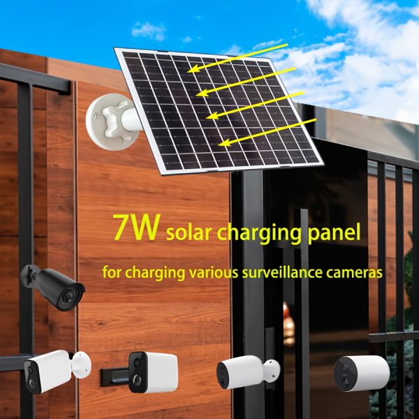 7W Solar Panel Charger with Type-C Output, Rotatable 365°, High-Current Fast Charge, Magnetic Material, with 1.5m Cable & Micro USB Adapter, for Various Surveillance Cameras & Outdoor Lighting Accessories