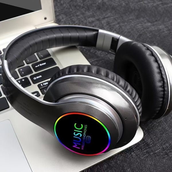 Wireless Gaming Headphones with Deep Bass, Foldable Lightweight Earbuds, 3.5mm Audio Cable Compatible, Push Button Volume Control, Condenser Mic, Non-Waterproof, USB Charging, 200mAh Rechargeable Battery, for Travel Work Laptop PC Cellphone - No Charger Included