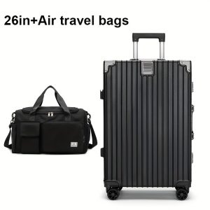 Selected Hot-Selling High-Value Full-Function Short-Trip Travel, Vacation, Business Trip, School Storage Set New Upgraded Black Travel Suitcase + Air Travel Bag Two-piece Set Simple Design Large Capacity Dry and Wet Separation Trolley Suitcase Luggage Password Box Photography Multi-functional High-Capacity Travel Suitcase, Outdoor Travel, Shooting Work