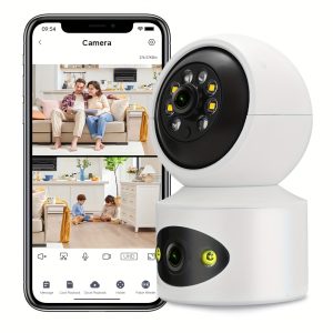 HD 1080P Dual Lens PTZ Wireless Security Camera with Auto-Tracking, Night Vision, Voice Alert & Motion Detection - Indoor/Outdoor WiFi Surveillance System for Home Safety