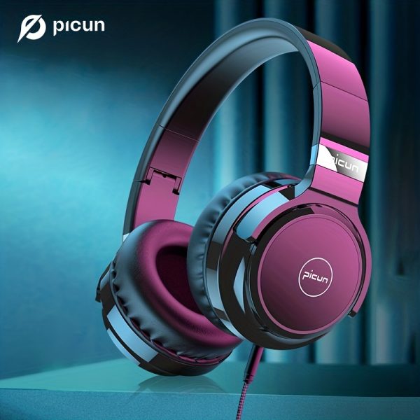 Picun C60 Wired On-Ear Headphones with Microphone, Lightweight Foldable & Portable Stereo Bass Headphones with 1.5M No-Tangle, Wired Headphones for Smartphone Tablet MP3 / 4 (Space Black)