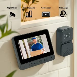 1pc Video Doorbell with Intercom Doorbell Camera with 10.92cm Screen Household Infrared Night Version Two-Way Speaking Long Battery Easy Connection No Need app