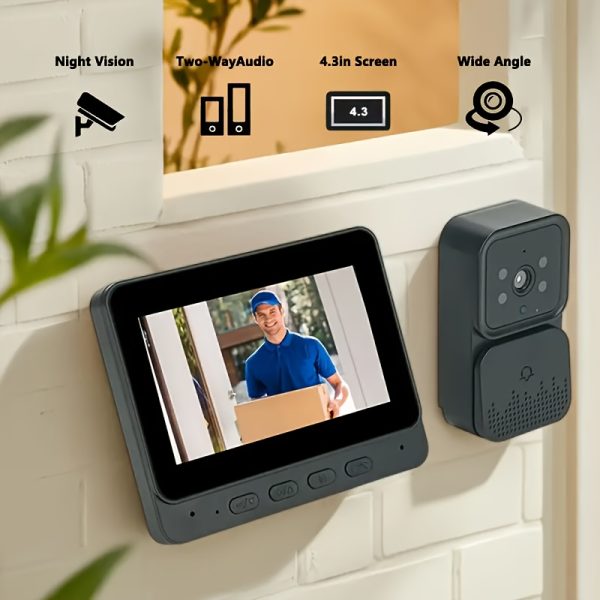 1pc Video Doorbell with Intercom Doorbell Camera with 10.92cm Screen Household Infrared Night Version Two-Way Speaking Long Battery Easy Connection No Need app