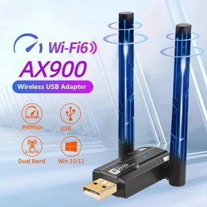 AX900 WiFi 6 Card, USB Network Adapter, Dual Band 2.4G & 5G USB WiFi Adapter, 802.11ax 900Mbps Wireless Adapter Support Mac Laptop Desktop PC Wireless Receiver for Laptop Desktop PC Windows WIN 7/WIN 8/Win 10/11 etc.