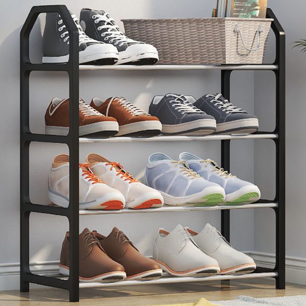 4-Tier Plastic Shoe Rack, White Metal-Look, Space-Saving Design for Bedroom & Dorm Room - Easy Assembly, Multi-Compartment Storage Organizer for Various Shoe Types, Shoe Storage Organizer