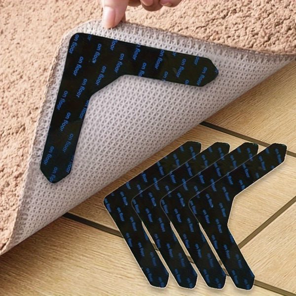 4/12/20pcs Rug Gripper Tape Double Sided Adhesive Non-Slip Rug Pad Tape Stickers Washable Area Rug Pad Carpet Tape Reusable Corner Side Grippers For Hardwood Floors and Tile