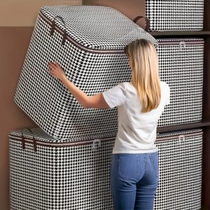 1pc.180L houndstooth thickened storage container, large capacity clothes quilt dust and moisture proof double zipper with handles ideal storage box for home and outdoor travel., Under-Bed Storage