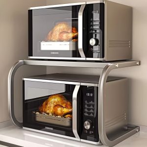 Dual-Tier Metal Kitchen Storage Rack for Microwaves, Ovens & Rice Cookers - Space-Saving, Multi-Functional Organizer with Painted Finish, Rectangular Design for Efficient Countertop Organization